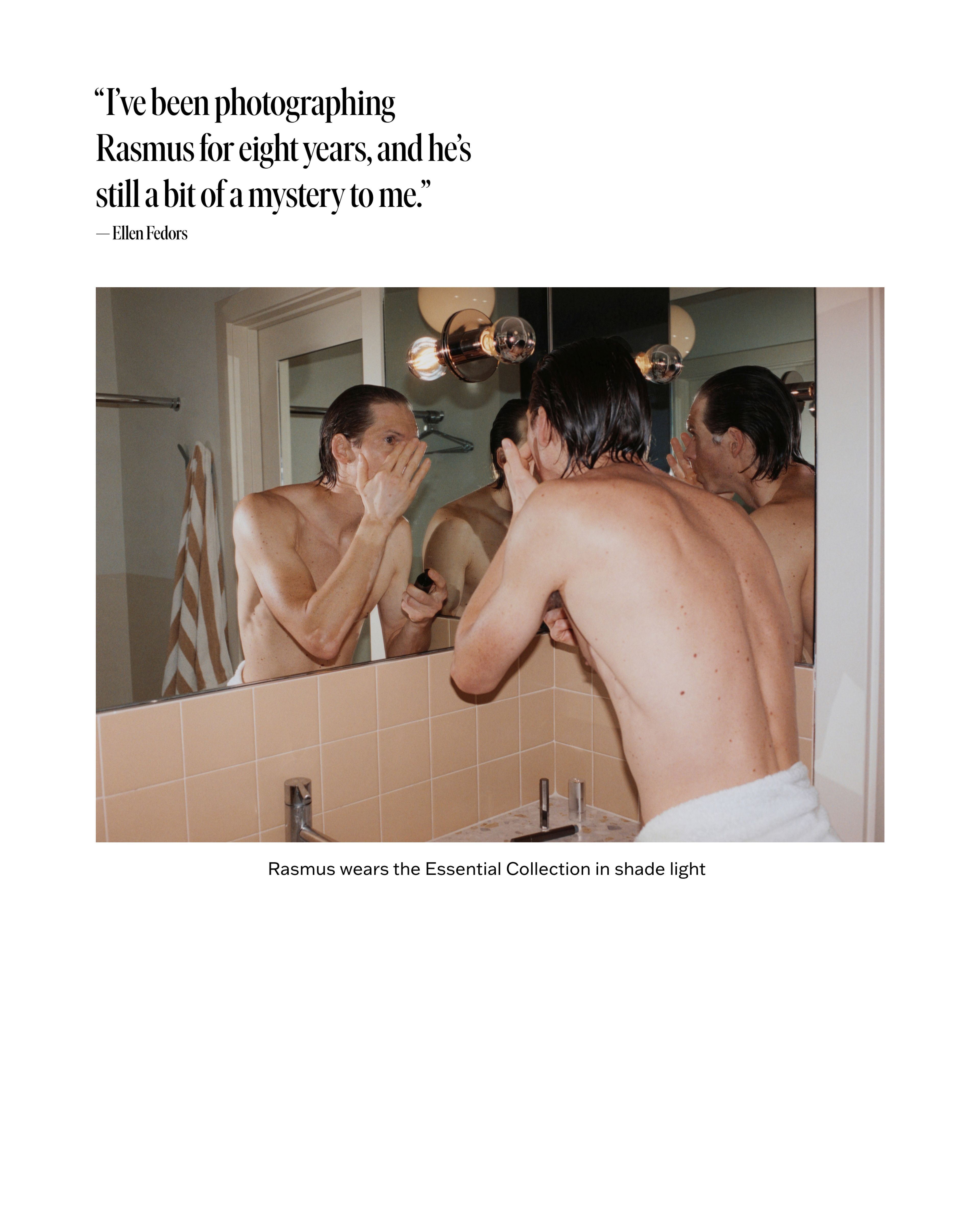 Man applying tinted moisturizer infront of mirror